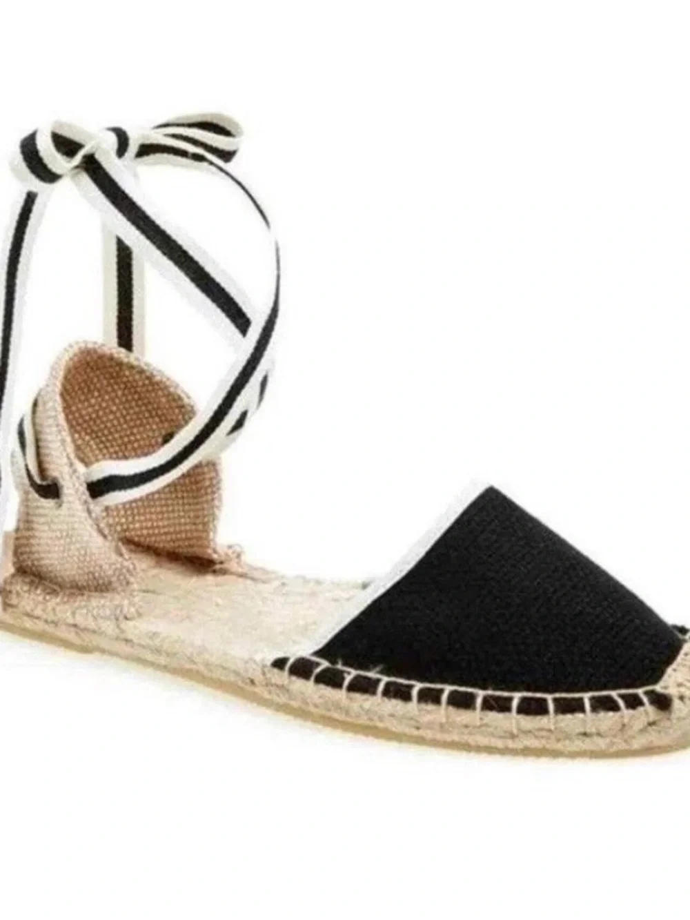 SOLUDOS Lauren Lace Up Espadrille Sandals Ankle Wrap Black Linen Women's. Size 7